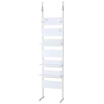 【美品】突っ張りラック 壁面収納 ドリス カロン80 パーテーション ホワイト カロン 80cm】突っ張りパーテーション間仕切り：金属製フック8個